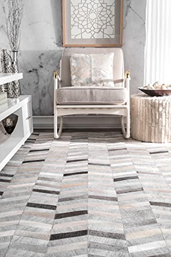 Nuloom Modern Cowhide Patchwork Area Rug, 5' X 8', Silver Gray #TOP3