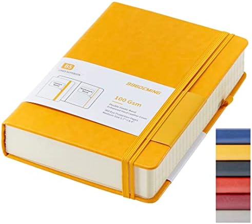 996DEMING Large Lined Journal Notebook for Work - 360 Pages Journals for Writing B5 College Ruled Notebook,100gsm Lined Paper,Leather Hardcover Journal for Men and Women,7.6'' X 10'' (Yellow, B5)