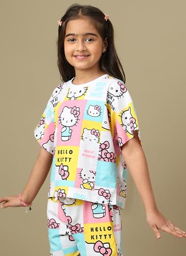 Image of Kidsville Official Hello Kitty Graphic Printed Relaxed Fit Cotton Tshirt for Girls