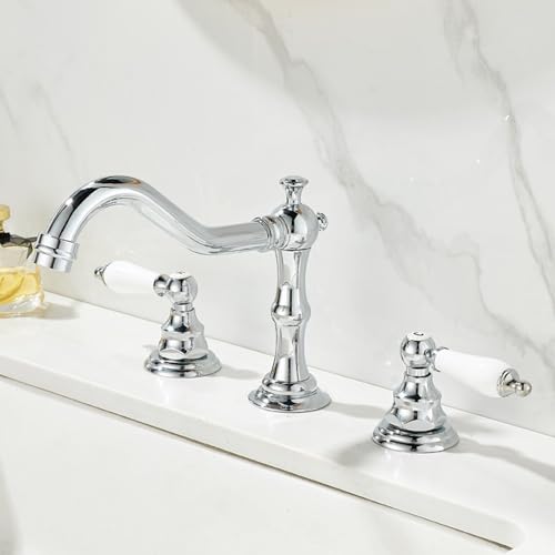 Rubinetto miscelatore vintage cromato a 3 fori con doppia leva maniglie in ottone rubinetto acqua calda e fredda per lavandino del bagno
