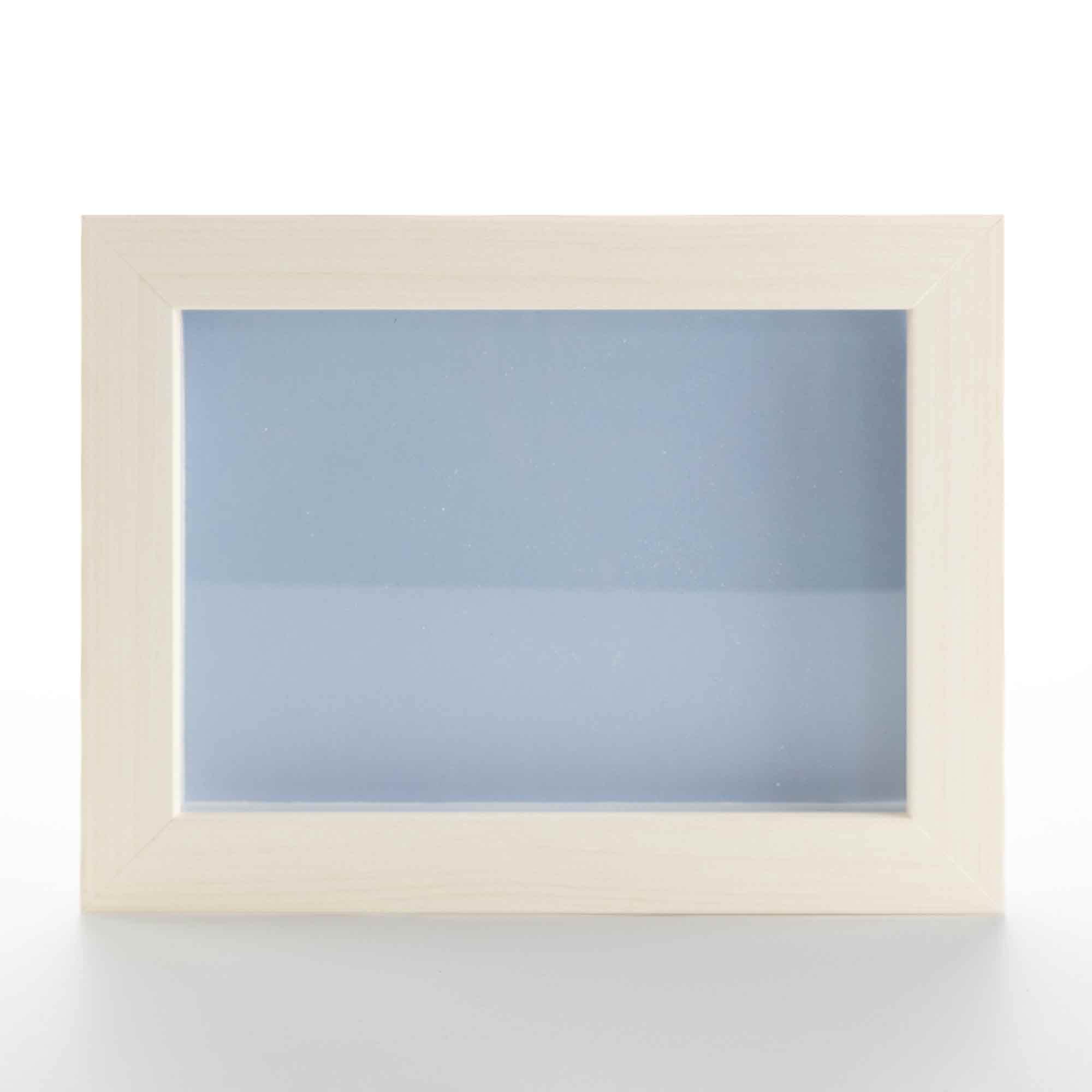 White Wash 4x4 Small Shadow Box Picture Wooden Frame with Blue Acid-Free Backing UV Acrylic & Hanging Hardware - with 3/4