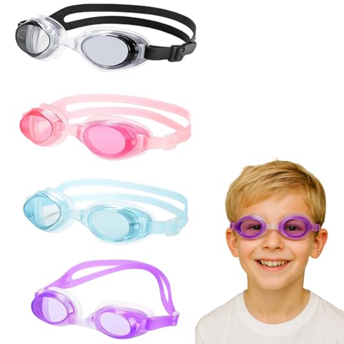 4 Stück Taucherbrille Kinder, Schwimmbrille Kinder 3-14 Jahre, Anti-Beschlag Wasserdichte Kinder Schwimmbrille, HD Schwi...