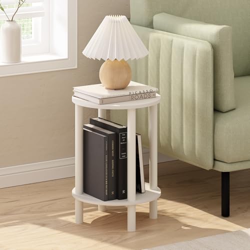 Furinno Turn-N-Tube Toolless 2-Tier Round Side Table, White - image 1