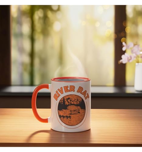 Taza cerámica estilo retro naranja y blanco 11 oz miniatura 3