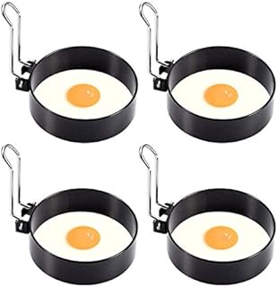 Yumi V Stainless Steel Egg Rings Set, 4pcs Non-Stick Poachette Rings Egg Mold Mould Omelet Mini Pancakes Round Egg Rings for Fried and Poached Eggs Crumpets