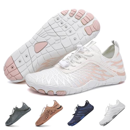 FUNWINK Hike Barefoot Shoes for Womens Men Wide Toe Water Shoes Flexible Lightweight Daily Wear Walking Shoes Unisex Designed for Walking Running&Swimming White