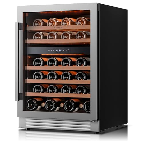 Ca'Lefort 24 Inch Wine Fridge, 52 Bottles Dual Zone 40-65°F Wine Cooler, Adjustable Shelves & 3 LED Light, Wine Refrigerator with Glass Door, Built-in Under Counter Freestanding for Home/Kitchen/Bar