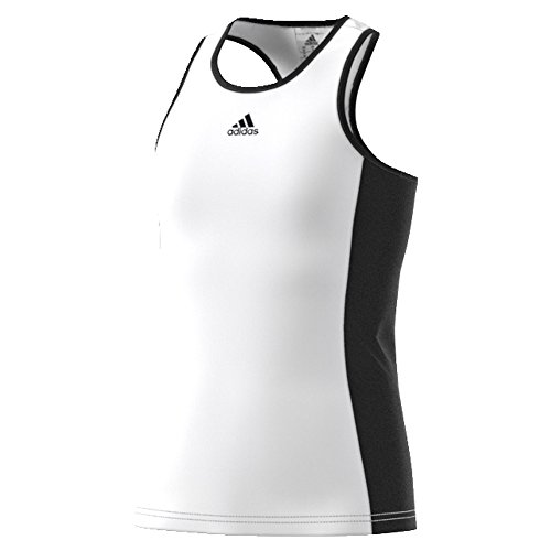 adidas Girls Tennis Court Tank Top, White/Black, Medium