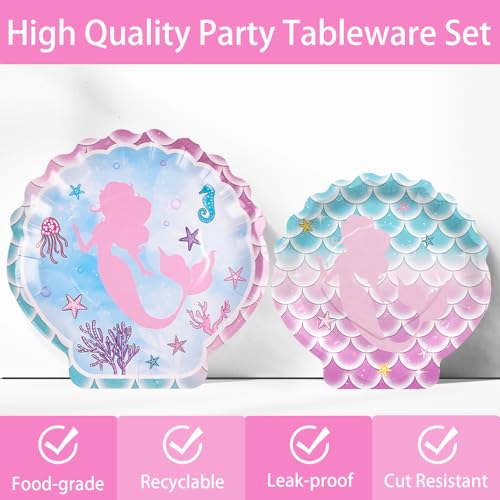 Xienbloc 120Pcs Mermaid Party Supplies Mermaid Birthday Party Plates Napkins Girls Paper Dessert Plates Cups Tableware Set For Baby Shower Ocean Birthday Party Decorations Serves 24 Guests thumb #2