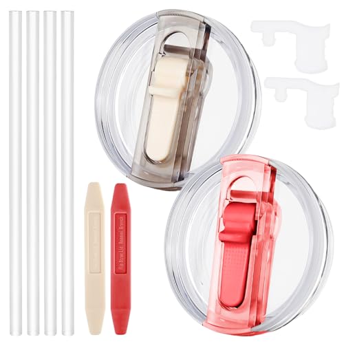 Image of 2 Pack Leak Proof Lid for 40oz Stanley H2.0 Quencher, No Spill Lids Replacement 40oz for Stanley ProTour, with Removable Nozzle (Cream+Red)