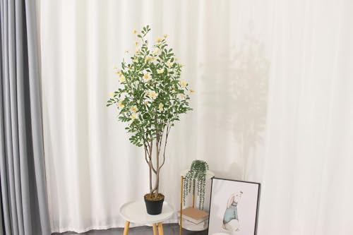 Image of Fox & Fern Artificial Bougainvillea Plant | with Basic Pot | Elevate Any Corner of Your Home /Office | Ornamental Plant Best for Home Decor (Pack of 1) (Ht. 4Ft) (Magnolia 140cm Yellow)