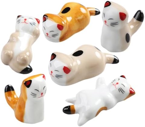 MAGICLULU 6pcs Cute Cat Ceramic Chopstick Rest Kitchen Cutlery Organizer for Spoons Forks and Knives Adorable Tableware Decor for Dining and Entertaining image 5