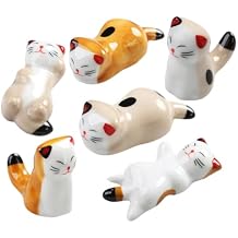 MAGICLULU 6pcs Cute Cat Ceramic Chopstick Rest Kitchen Cutlery Organizer for Spoons Forks and Knives Adorable Tableware Decor for Dining and Entertaining