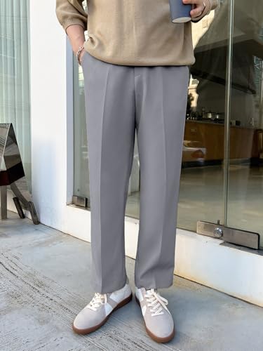 Image of Aahwan Men's Regular Fit Mid Rise Basic Solid Color Pleated Korean Pants & Tousers