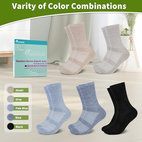 Image of Revosoxs Diabetic Crew Socks for Men Women,Bamboo Viscose Non-Binding Loose Top Wide Socks with Seamless Toe 9-12 10-13