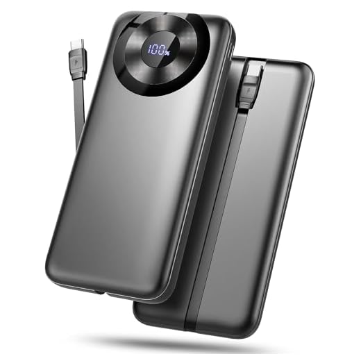 Power Bank 10000mAh, Sottile Powerbank 5V/3A Ricarica Rapida USB C Ingressi e Uscite, Potente Caricatore Portatile con Cavi Integrati, Caricabatterie Portatile per iPhone Samsung Cellulare Tablets ecc