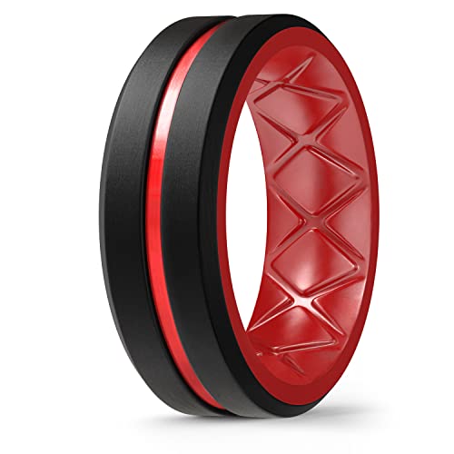 Egnaro Men's Silicone Rings, 8mm Wide Two Tone Rubber Wedding Band for Him