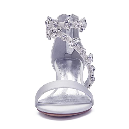 Women's Low Block Heel Sandals Chunky Ankle Strap Crystal Wedding Dress Shoes Low Heel Comfortable Pump Sandals3