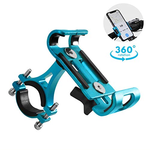 GuDoQi Porta Celular Universal para Moto, Soporte de Celular para Bicicleta y Moto, Aleación de Aluminio con Almohadilla de Silicona, 360° Ajustable, para Smartphones de 3,5 a 6,5 Pulgadas (Azul)