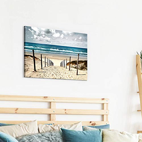 Beach Artwork Coastal Wall Art: Seascape Picture Shoreline Path Painting on Canvas for Bathroom ( 36” x 24” x 1 Panel ) - Image 6
