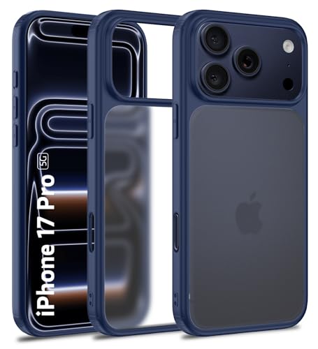 Image of Golden Sand Rugged Frosted Back Cover Case for iPhone 17 Pro - Semi Transparent, Shockproof, Slim Profile, Matte Grip (Deep Blue, TPU+PC)