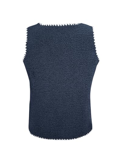 Minclouse Girls Fleece Vest Sleeveless Button Down Sherpa Jacket Cute Color Block Outerwear with Pockets for Toddler & Kids3