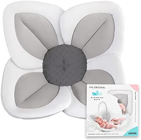 Blooming Bath Lotus Bath Pad - Plush Minky Baby Sink Bathtub Cushion - The Original Washer-Safe Flower Seat for Newborns - Gray/Dark Gray