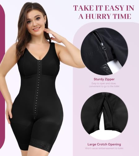 Image of M MYODRESS Fajas Colombianas Plus Size Postpartum Full Body Shaper with bra | 52%Nylon 48%Spandex, 3 row hook Adjustable Compression, breast support and butt lifter, for postpartum post surgery daily