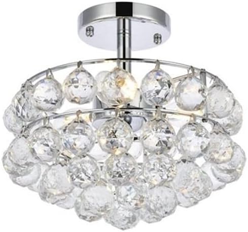 Pemberly Row Contemporary h 12" Iron and Crystal Flush Mount in Chrome