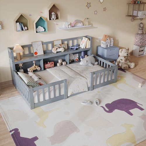 Cama de pino infantil con estantería contra la falta de espacio en dormitorios 2