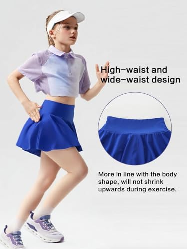 Girl's Tennis Skirts Built in Shorts Athletic Pleated Skirt High Waisted Flowy Skort with Pockets for Kids 7-18 Years3