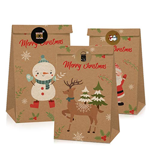 Adventskalender om te vullen 2021, 24 zakjes van kraftpapier, kerstcadeauzakjes, DIY adventskalender zelf knutselen… - Image 3