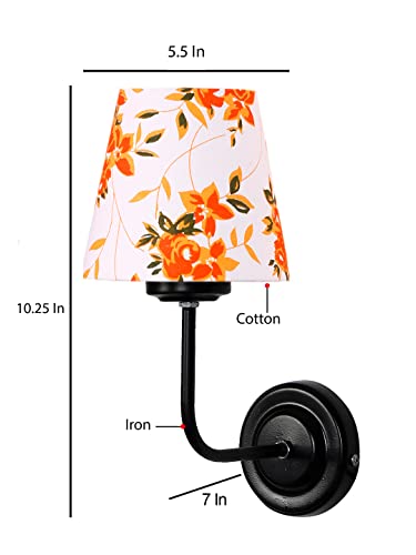 Image of Wall Sconce Wall Lamp (H-10 Inches, Orange Floral) for Living Room /Bedroom, Hall, Study, Kids Room, Home Office & Balcony Decor | Black Metal Finish, Modern Indoor Wall Night Ambient Lighting