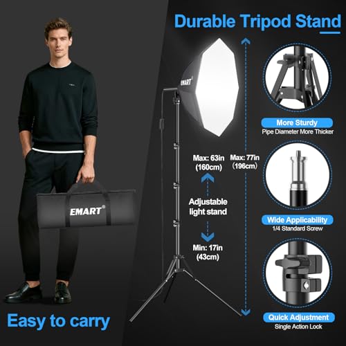 Image of EMART Softbox Photography Lighting Kit, 20 inchx20 inch Pull Soft Box, 50W 3000K-6000K LED Bulb, Professional Photoshoot Equipment for Studio Lights, Portrait, Video Recording(1 Pack)