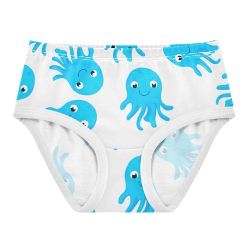 Cute Blue Octopuses Happy White Girls Underwear Toddlers 2t Cotton Panties for Girl Colorful Undies Kids Briefs