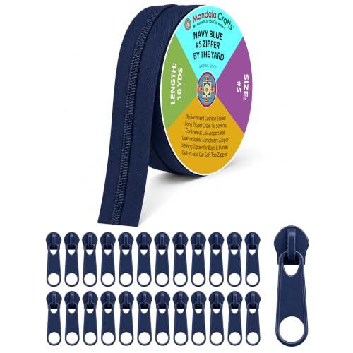 Mandala Crafts #5 Navy Blue Nylon Zippers by the Yard with 25 Pulls