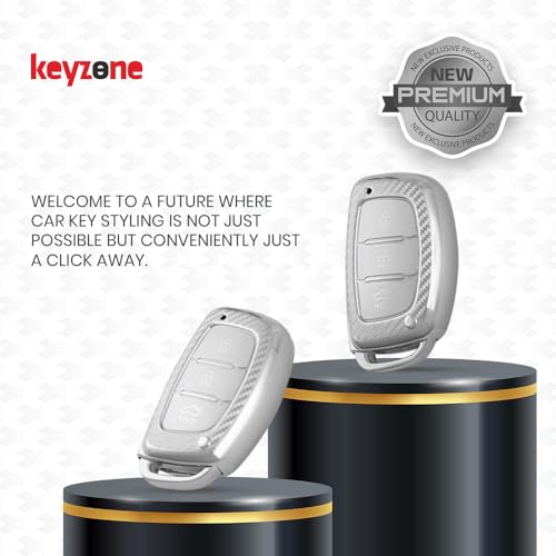 Image of keyzone Silverstar TPU Key Cover and Keychain fit for Hyundai Cars, Compatible with i20, Creta, Grand i10, Tucson, Verna, Elantra, 3-Button Smart Key (Silver)