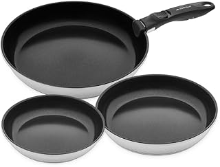 Gerlach Smart Steel Zestaw Patelni Ze Stali Nierdzewnej Zestaw Patelni Z Wyjmowanym Uchwytem Patelnia Indukcyjna 20 cm 24 cm 28 cm Naczynia Indukcyjne 3 szt.