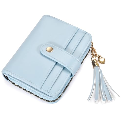 Image of oscaurt Wallet Women Small RFID Blocking Bifold Credit Card Wallets with ID Window and Tassel Zipper Coin Pocket Ladies Wallet