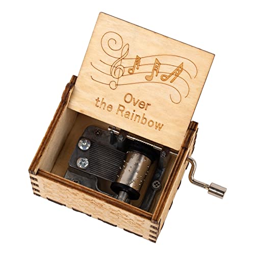 Caja de música de madera con manivela Over The Rainbow grabada 2