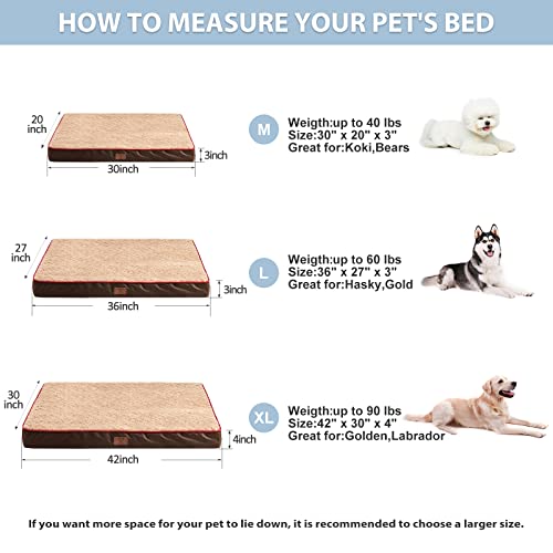 WNPETHOME Orthopedic Large Dog Bed, Dog Bed for Large Dogs with Egg Foam Crate Pet Bed with Soft Rose Plush Waterproof Dog Bed Cover Washable Removable（Small Dog Bed 30 x 20 x 3 inch Brown） - Thumbnail 3