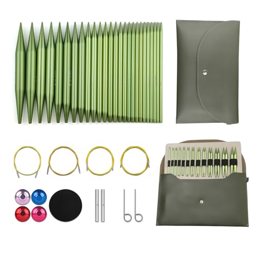 Hzkokon Knitting Needles Set Interchangeable Aluminum Circular Knitting Needles Set 13 Pairs of 4 Inch Premium Aluminum Needles & Accessories Green