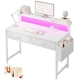 DurayLoly 31" Computer Desk with 2 Drawers & LED Lights,Space Saving,White