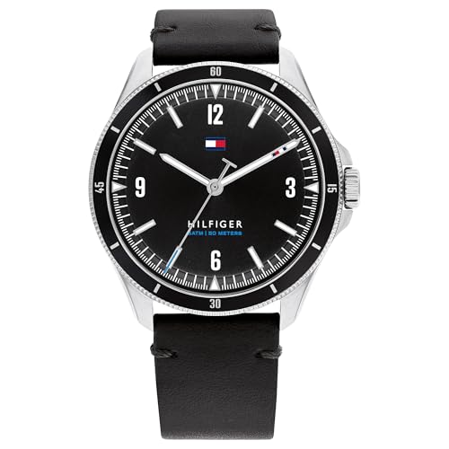 Image of Tommy Hilfiger Analog Black Dial Leather Strap Watch for Men