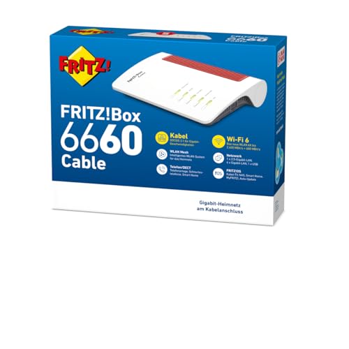 AVM !Box 6660 - Router via cavo, DOCSIS-3.1, 2x2 WLAN AX (Wi-Fi 6) con 2.400 MBit/s (5 GHz) e 600 MBit/s (2,4 GHz), 1 porta LAN da 2,5 Gigabit - Router - Immagine 3
