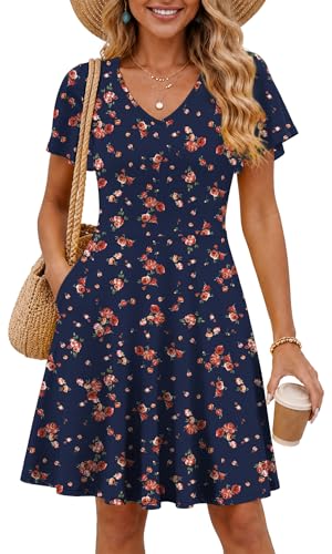 Image of COSSEN Women's Casual Short Sleeve Dress with Pockets