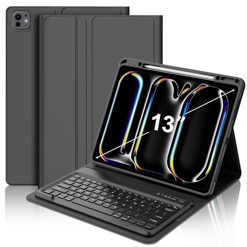 JADEMALL for iPad Pro 13 inch Case with Keyboard (M4) 2024, Wireless Magnetic Bluetooth Keyboard, Detachable Keyboard with Pencil Holder, Auto Sleep/Wake, Folio Cover for iPad Pro 13 inch, Black