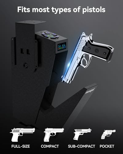 movgul Gun Safe, Biometric Drop Down Bedside Gun Safe Quick Access Handgun Safe Mount Pistol Safe for Desk, Car, Nightstand