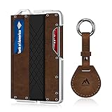 Tactical Minimalist Wallet for Men, Slim RFID-Blocking Metal Card Holder, Front Pocket Men’s Leather Dapper Bifold Wallet with Money Clip with Keychain for Airtag Crazy Horse