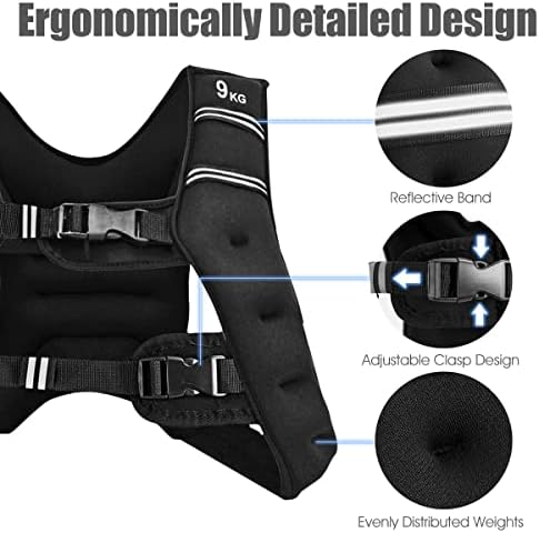 COSTWAY Weighted Vest, 9kg/15kg Fitness Weight Vests with Adjustable Buckles & Mesh Bag, for Man Woman Running Training